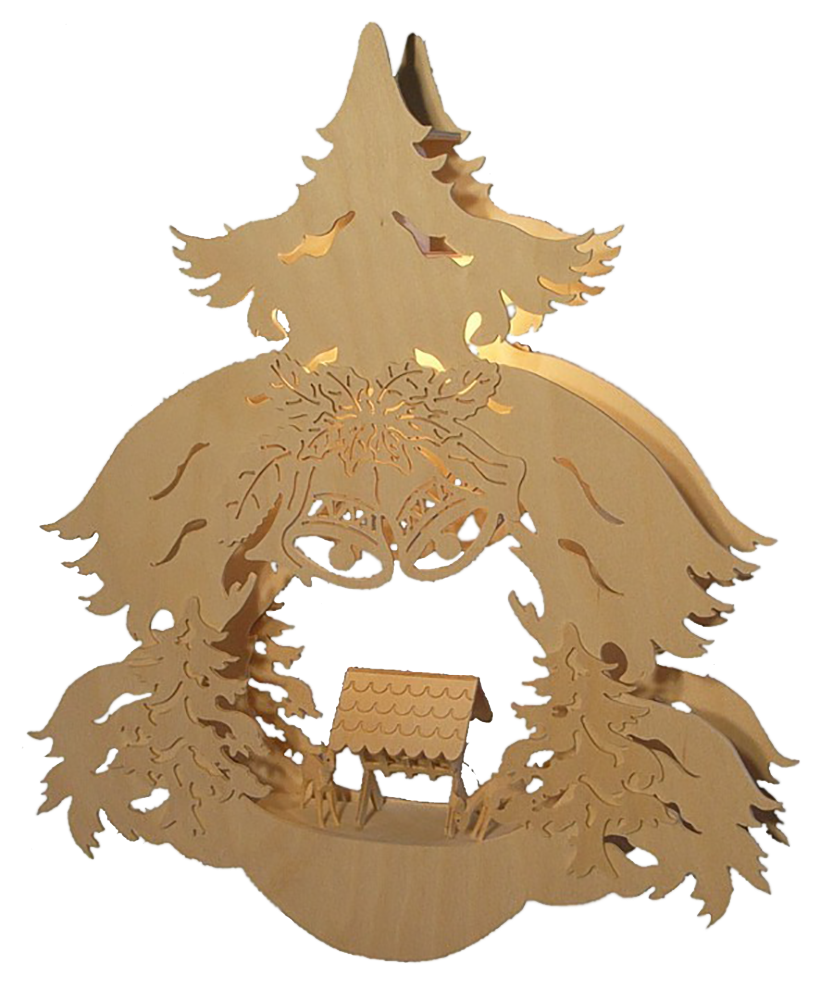 Fensterbeleuchtung mit Holzmotiv