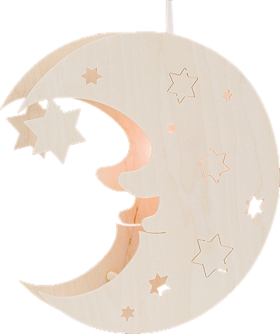 Holzmotiv mit Mond als Fensterbild