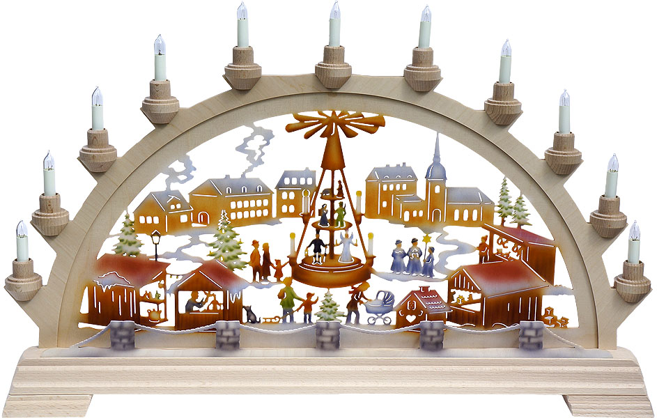 farbiger Schwibbogen Weihnachtsmarkt