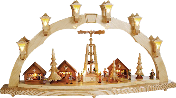 Lichterbogen mit Pyramide und Weihnachtsmarkt